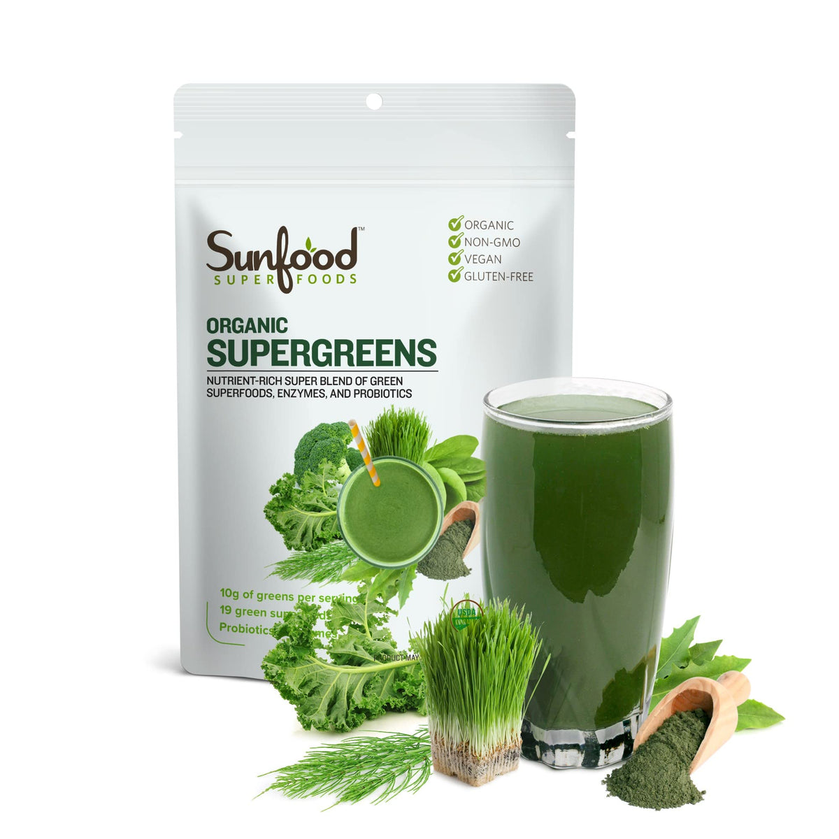 Sunfood Superfoods Organic Supergreens Blend Powder - 8 oz