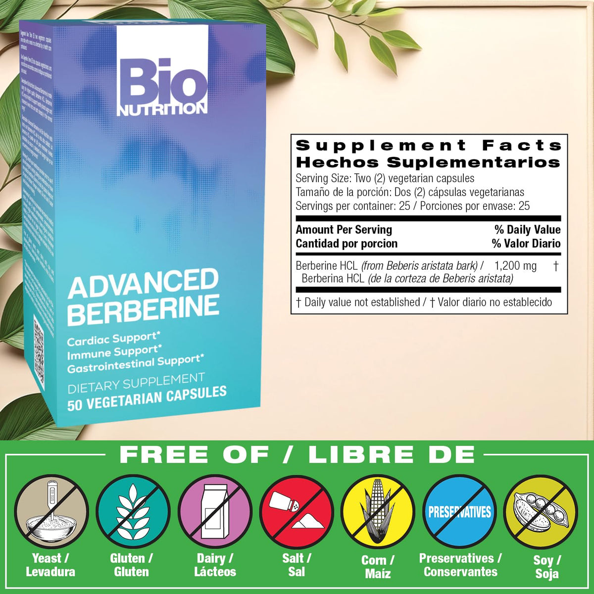 Bio Nutrition Advanced Berberine 1,200 mg - 50 Vegetarian Capsules - image 2