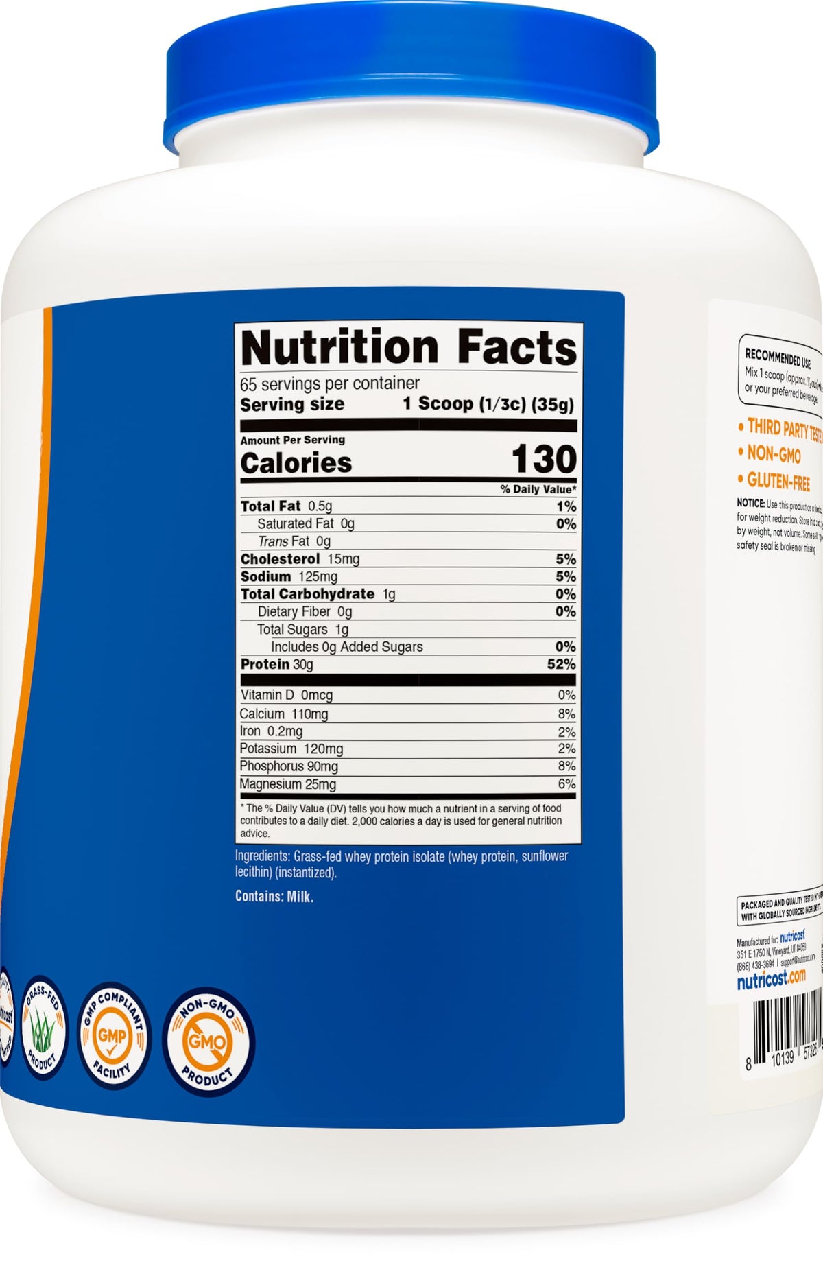 Nutricost Grass-Fed Whey Protein Isolate - Non-GMO
