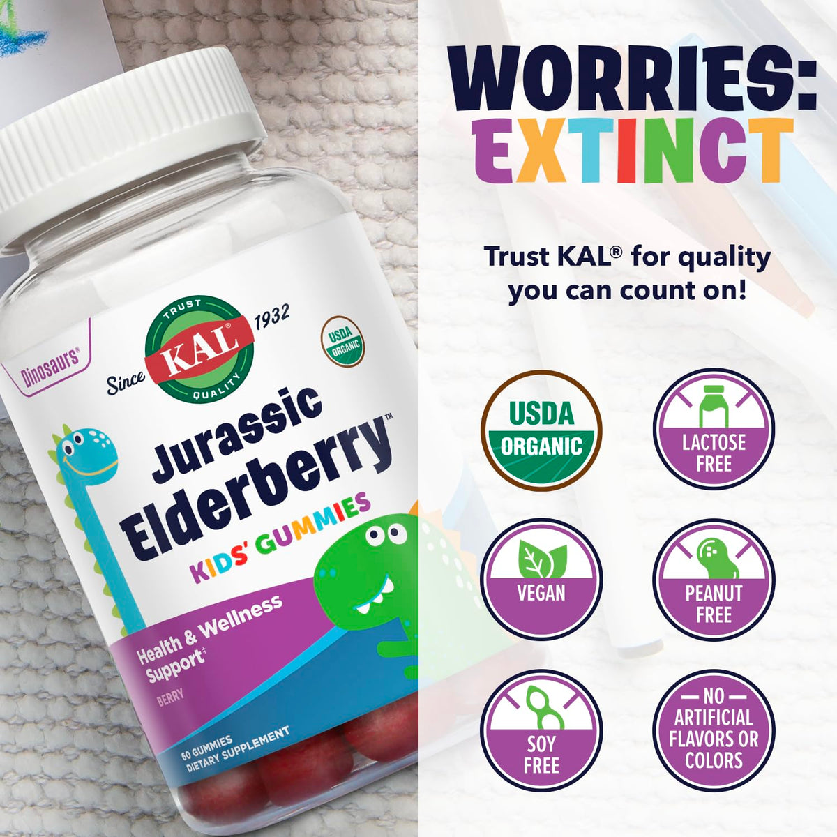 KAL Jurassic Elderberry Kids Gummies Immune Support - 60 Gummies - image 5