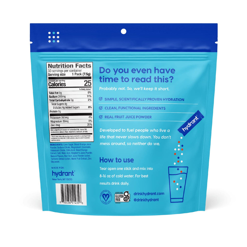 HYDRANT Hydrate, Individual Hydration Electrolyte Powder Stick