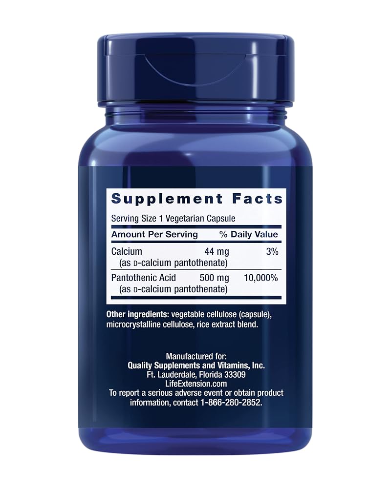 Life Extension Pantothenic Acid 500 mg Vitamin B5 - 100 Capsules - image 2