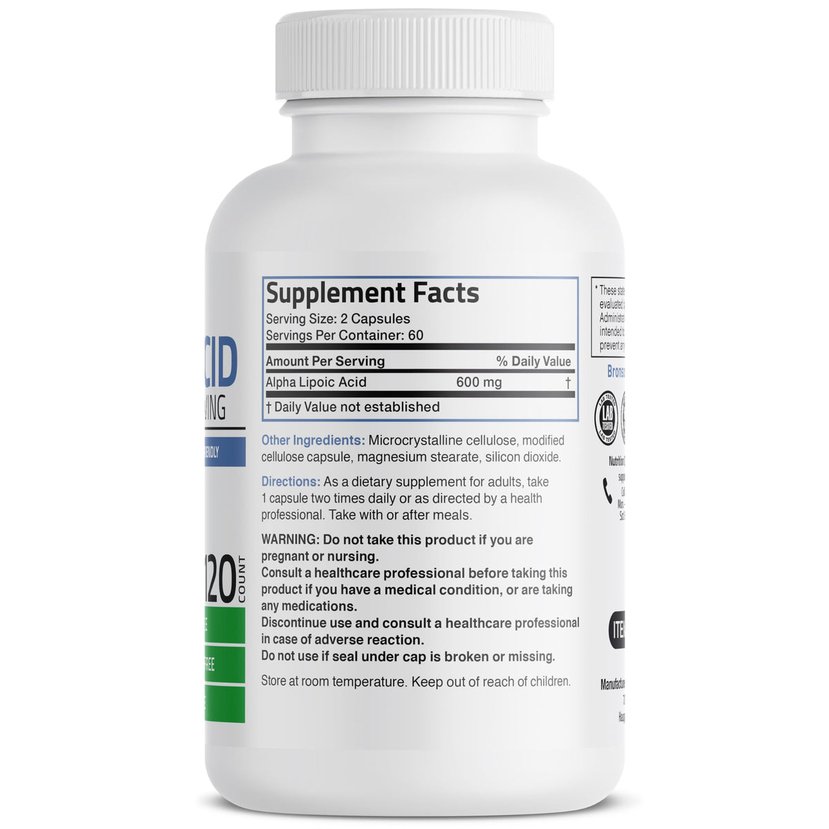 Bronson Alpha Lipoic Acid 600 MG Free Radical Scavenger Supports