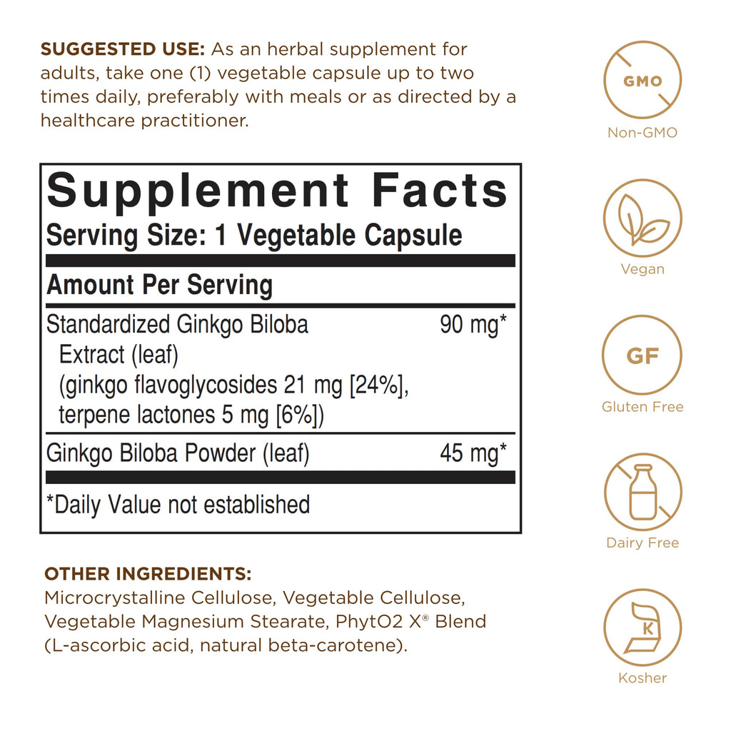 Solgar Ginkgo Biloba Leaf Extract - 180 Vegetable Capsules - image 2