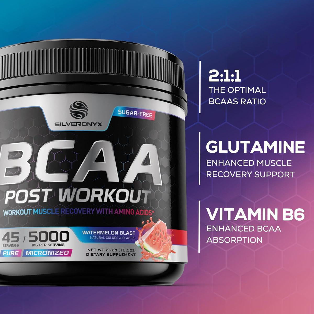 SILVERONYX BCAA Powder with L-Glutamine Post Workout Recovery - 45 Servings - image 5