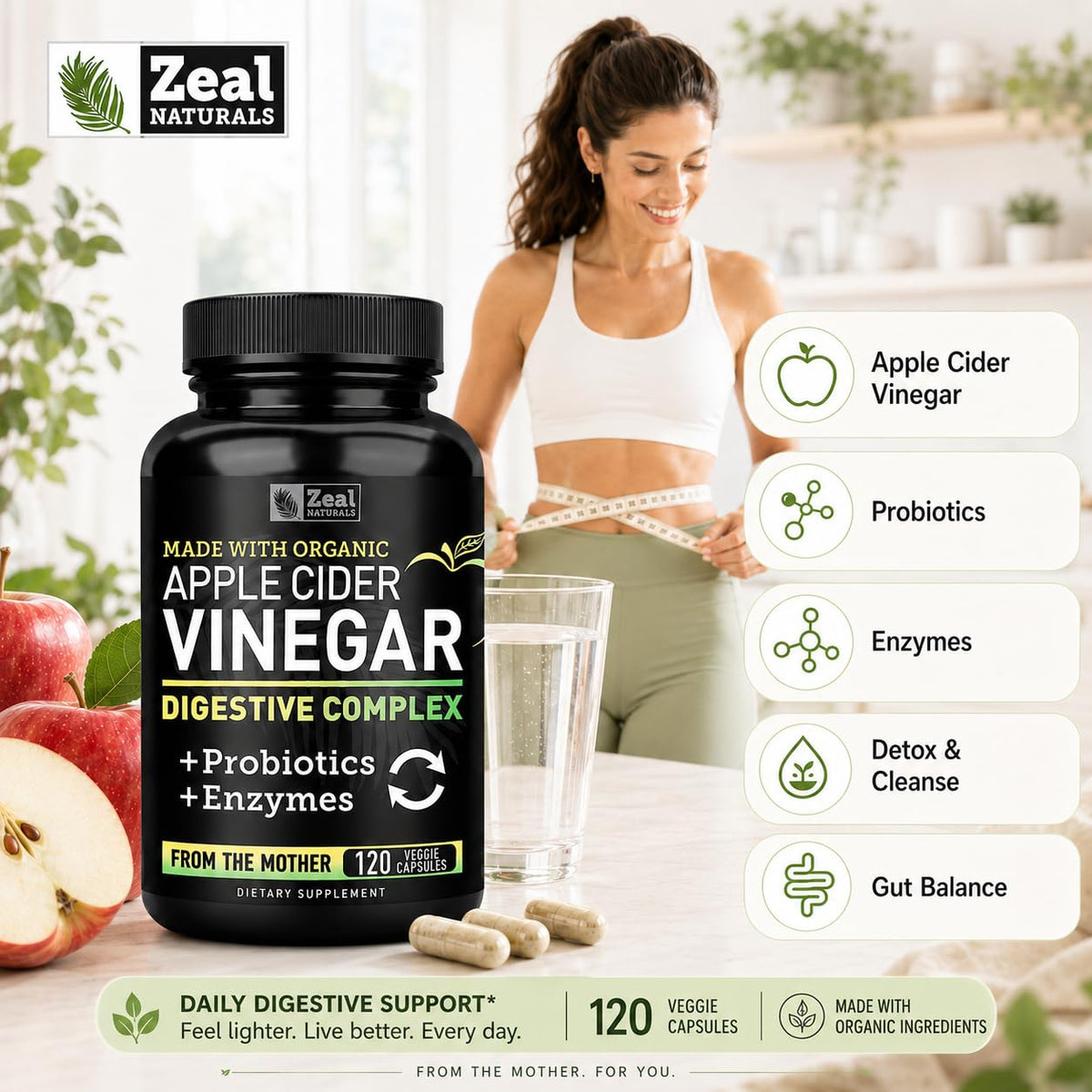Zeal Naturals Organic Apple Cider Vinegar Capsules Digestive Complex - image 4