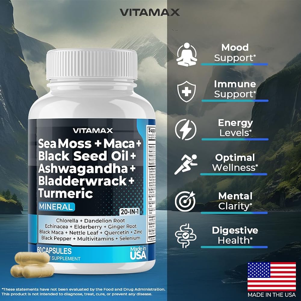 Vitamax Sea Moss Maca Ashwagandha Turmeric Blend - 60 Capsules - image 4
