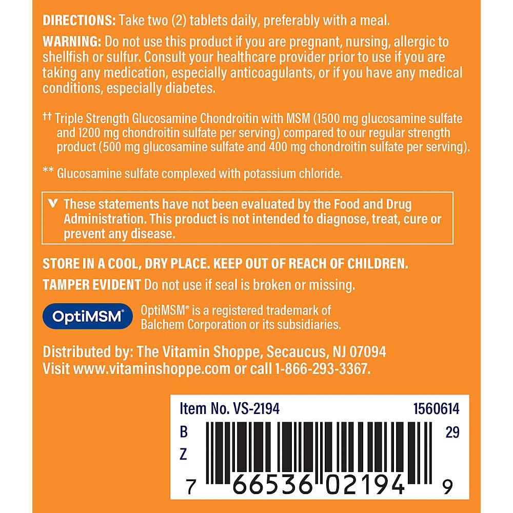 The Vitamin Shoppe Triple Strength Glucosamine Chondroitin MSM - 60 Tablets - image 3