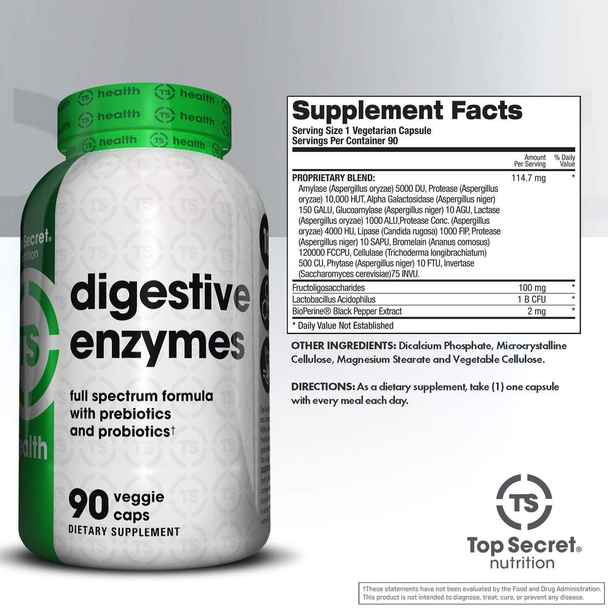 Top Secret Nutrition Digestive Enzymes Capsules - 90 Capsules - image 2