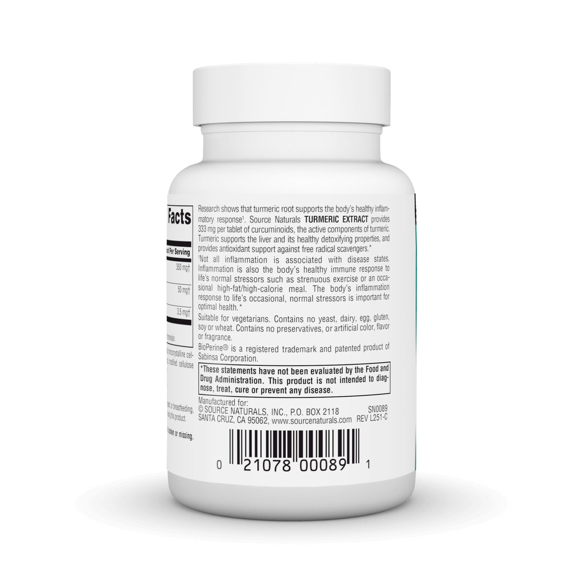 Source Naturals Turmeric Extract 95% Curcumin - 100 Tablets - image 4