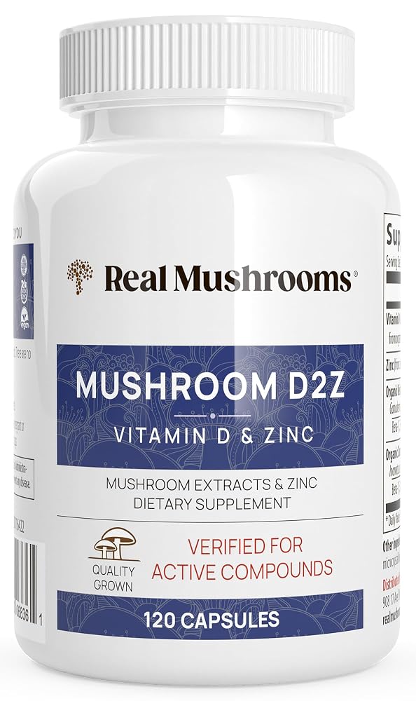 Real Mushrooms Zinc and Vitamin D2 Capsules – 120 Count