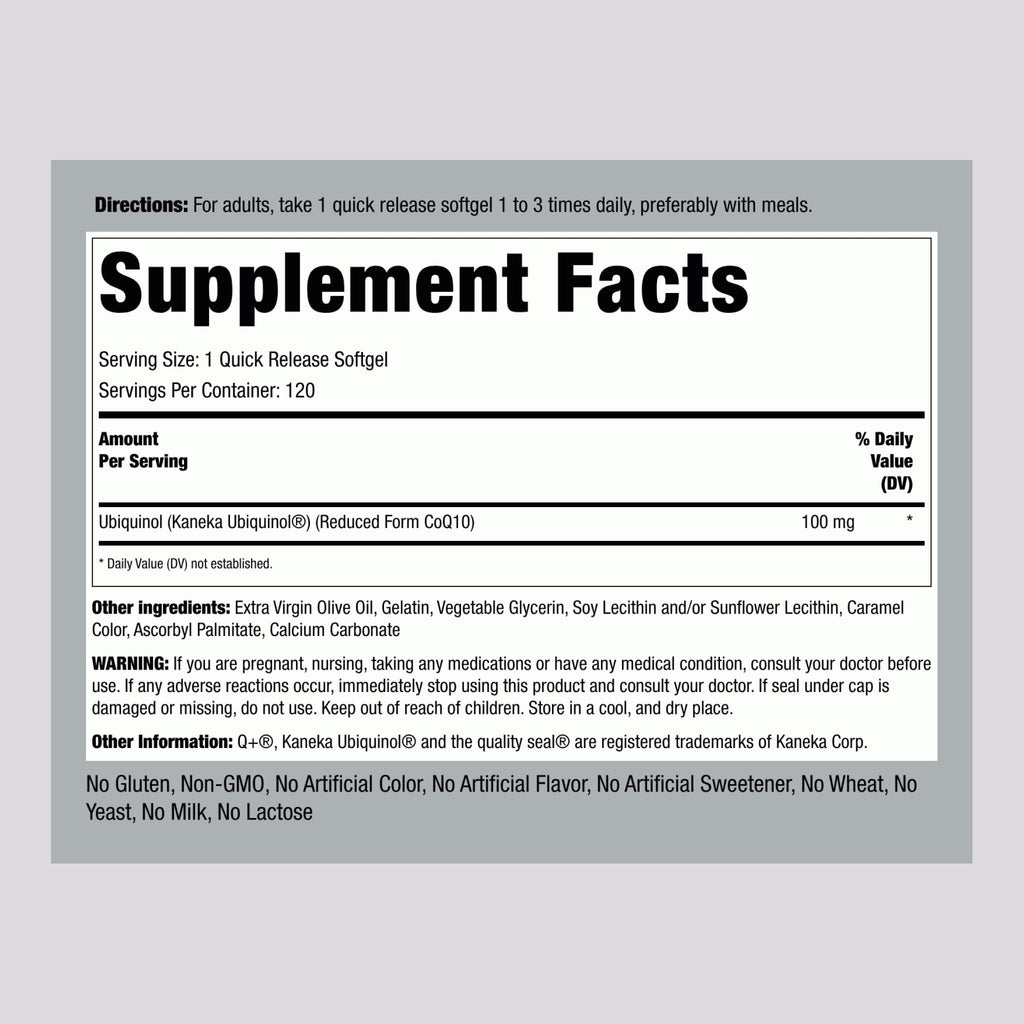 Piping Rock Ubiquinol 100mg - 120 Softgels - image 2