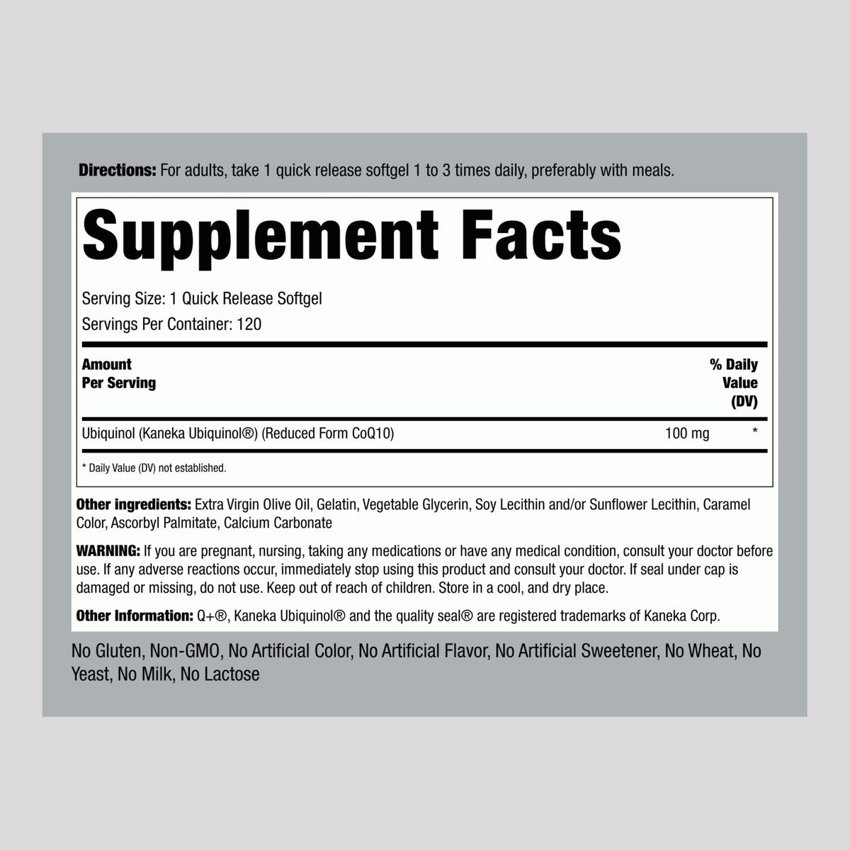 Piping Rock Ubiquinol 100mg - 120 Softgels - image 2