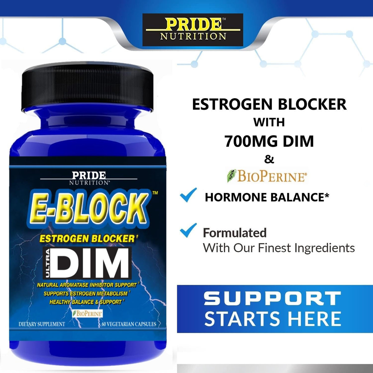 Pride Nutrition E-Block DIM 700mg Estrogen Blocker - 60 Capsules - image 3