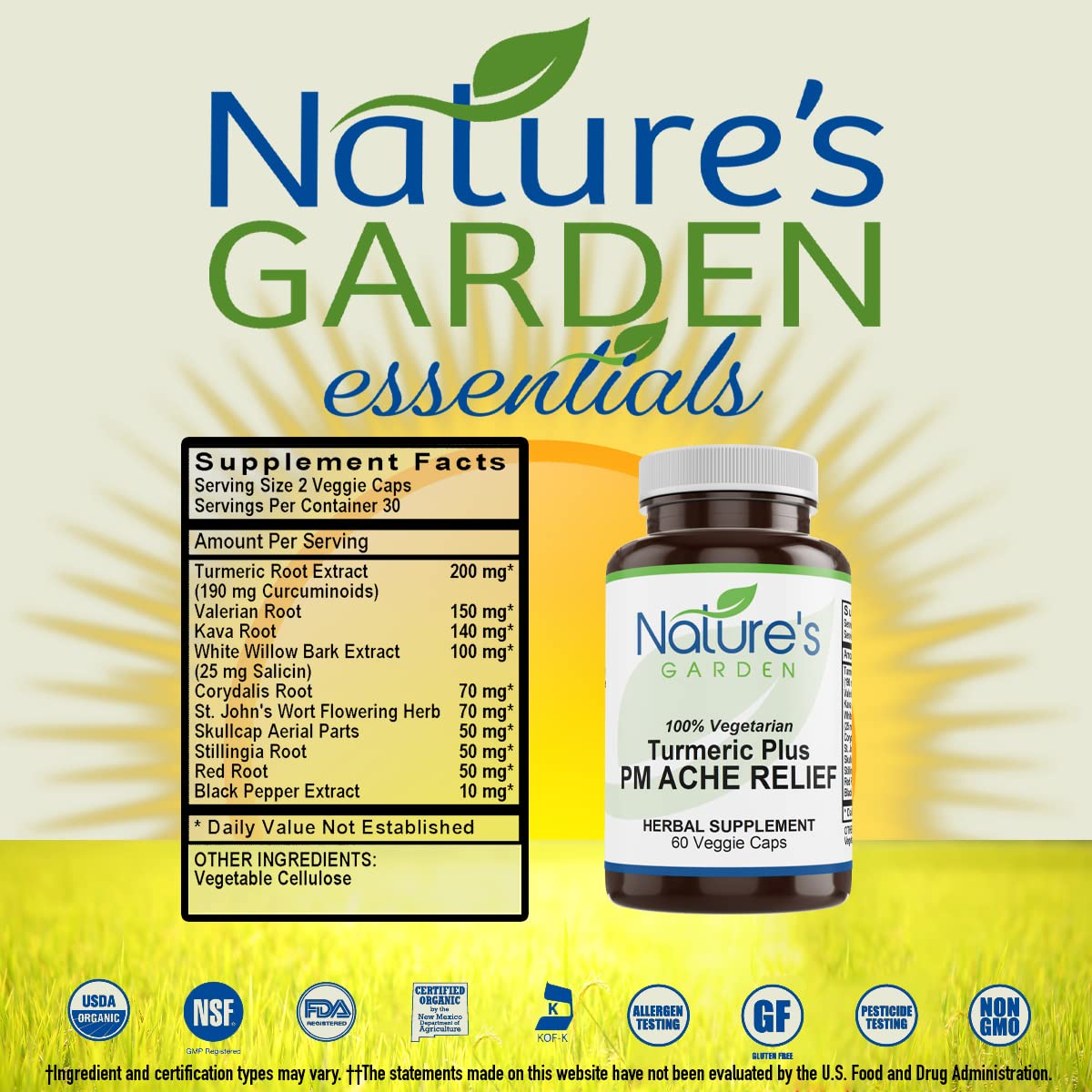 Nature's Garden Essentials Turmeric Plus PM Ache Relief - 60 Vegetarian Capsules - image 2