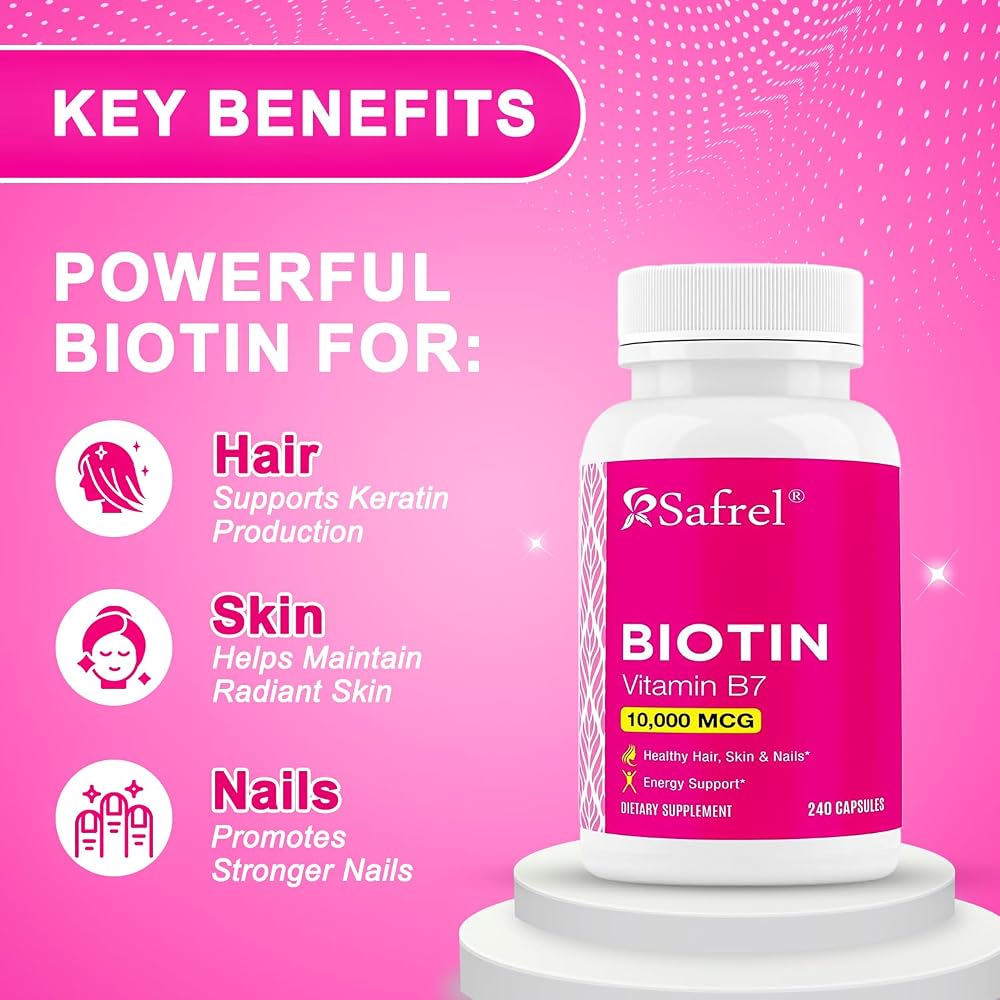Safrel Biotin Vitamin B7 10,000mcg - 240 Capsules - image 2