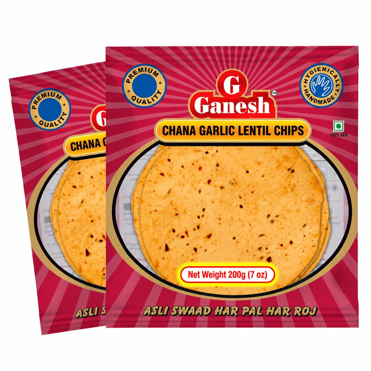 Ganesh Chana Garlic Poppadum Chips - Pack of 2, 30 Pcs