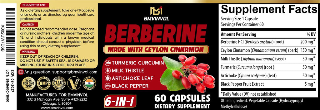 BMVINVOL Berberine Capsules with Ceylon Cinnamon