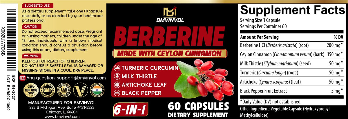 BMVINVOL Berberine Capsules with Ceylon Cinnamon