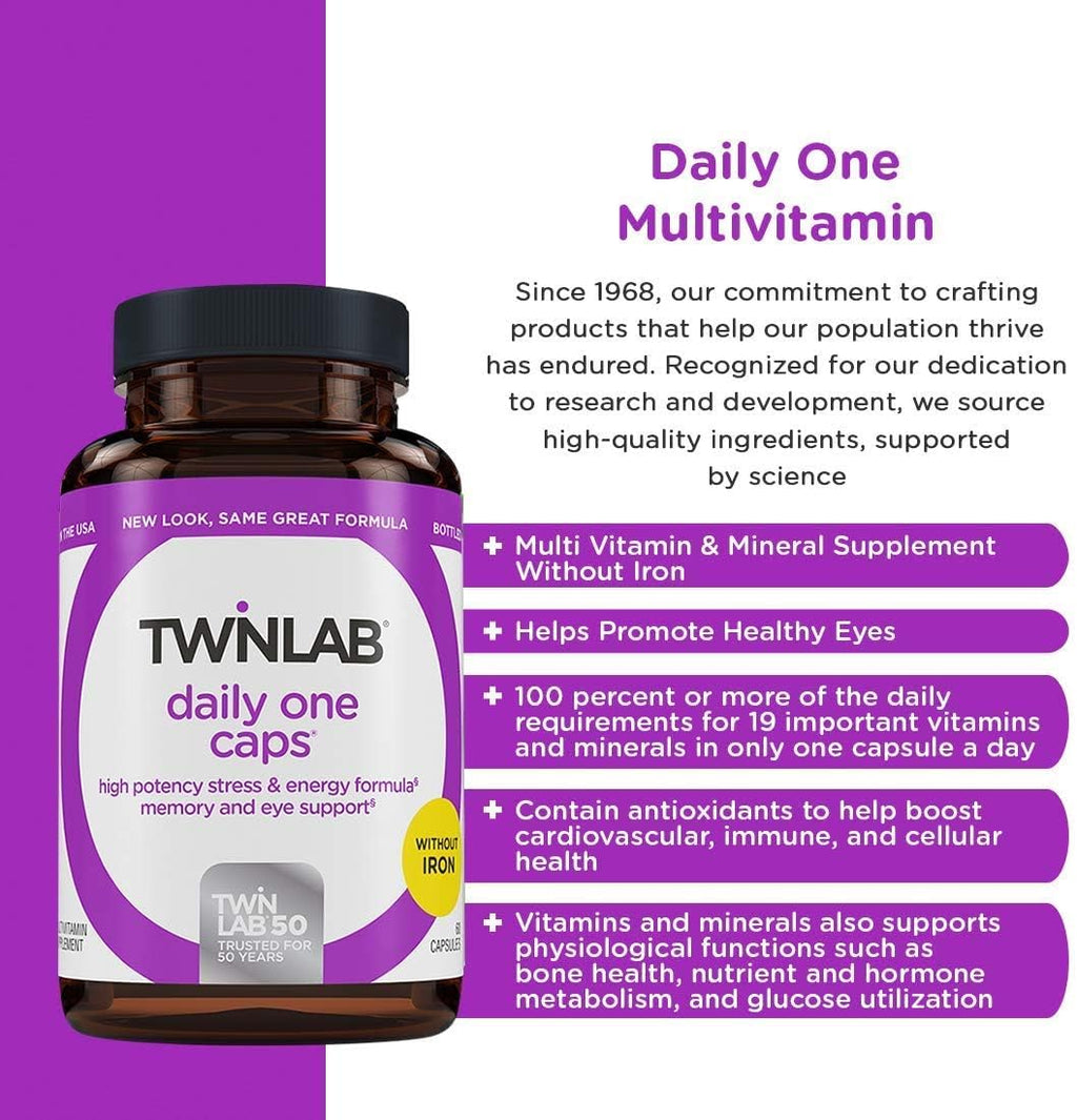 Twinlab Daily One Multivitamin without Iron - 60 Capsules - image 3
