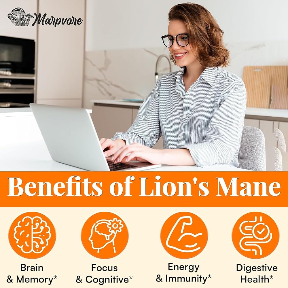 Marpvore Lions Mane Supplement 1400mg for Memory and Focus - 60 Capsules - image 3