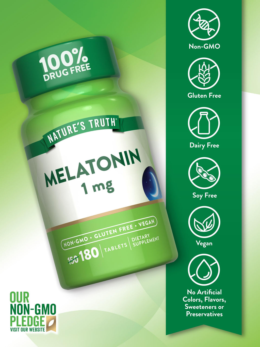 Nature's Truth Melatonin 1 mg Tablets - 180 Count - image 3