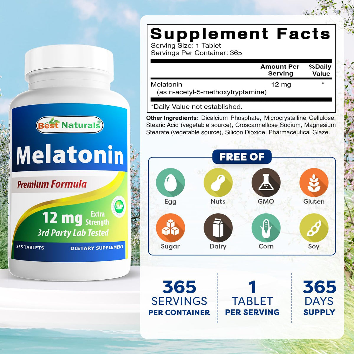 Best Naturals Melatonin 12 mg Sleep Aid - 730 Tablets - image 2