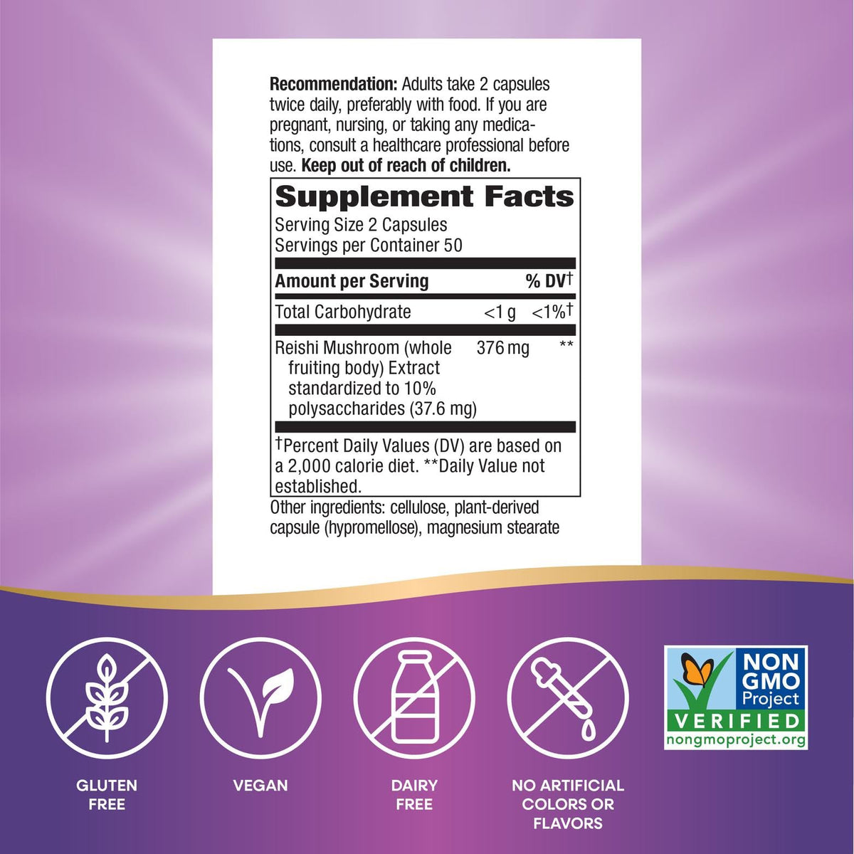 Nature's Way Reishi Mushroom Extract Immune Support - 100 Capsules - image 2