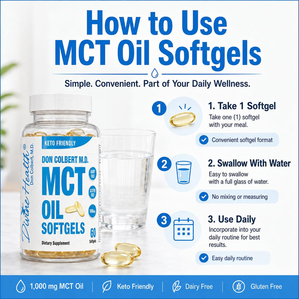 Divine Health Dr. Colbert MCT Oil 1000mg - 60 Softgels - image 7