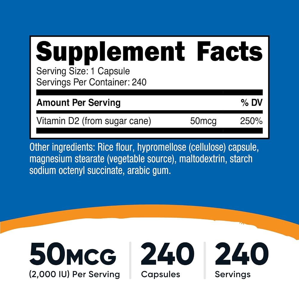 Nutricost Vitamin D2 2000 IU Supplement - 240 Capsules - image 2