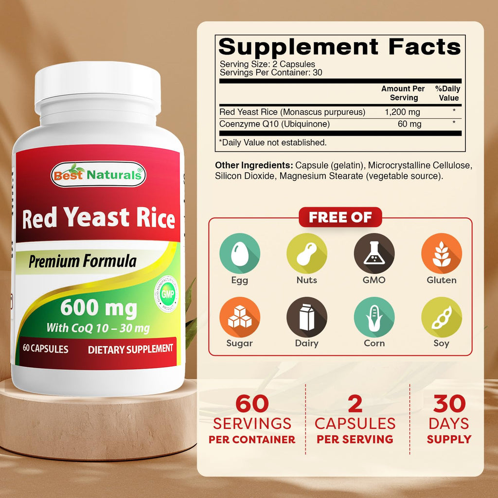 Best Naturals Red Yeast Rice with CoQ10 - 60 Capsules - image 2