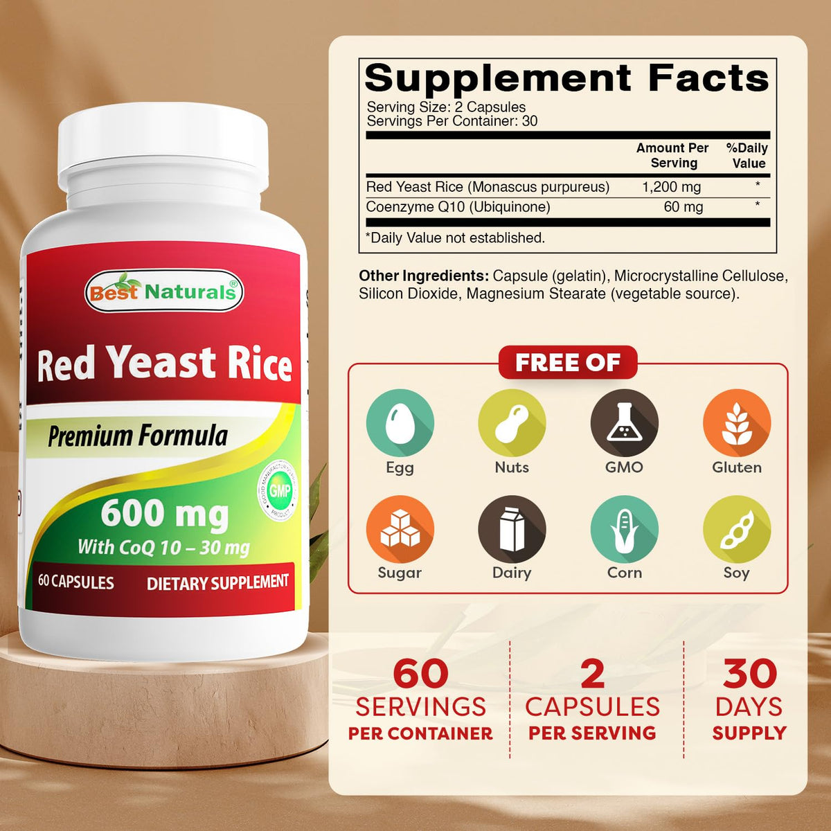 Best Naturals Red Yeast Rice with CoQ10 - 60 Capsules - image 2