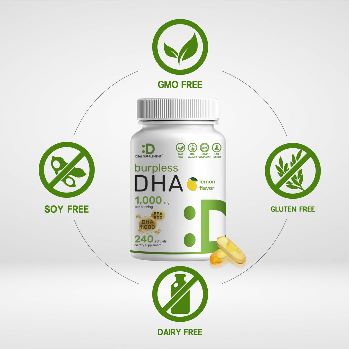 DEAL SUPPLEMENT DHA 1000mg Omega-3 Fish Oil - 240 Softgels - image 3