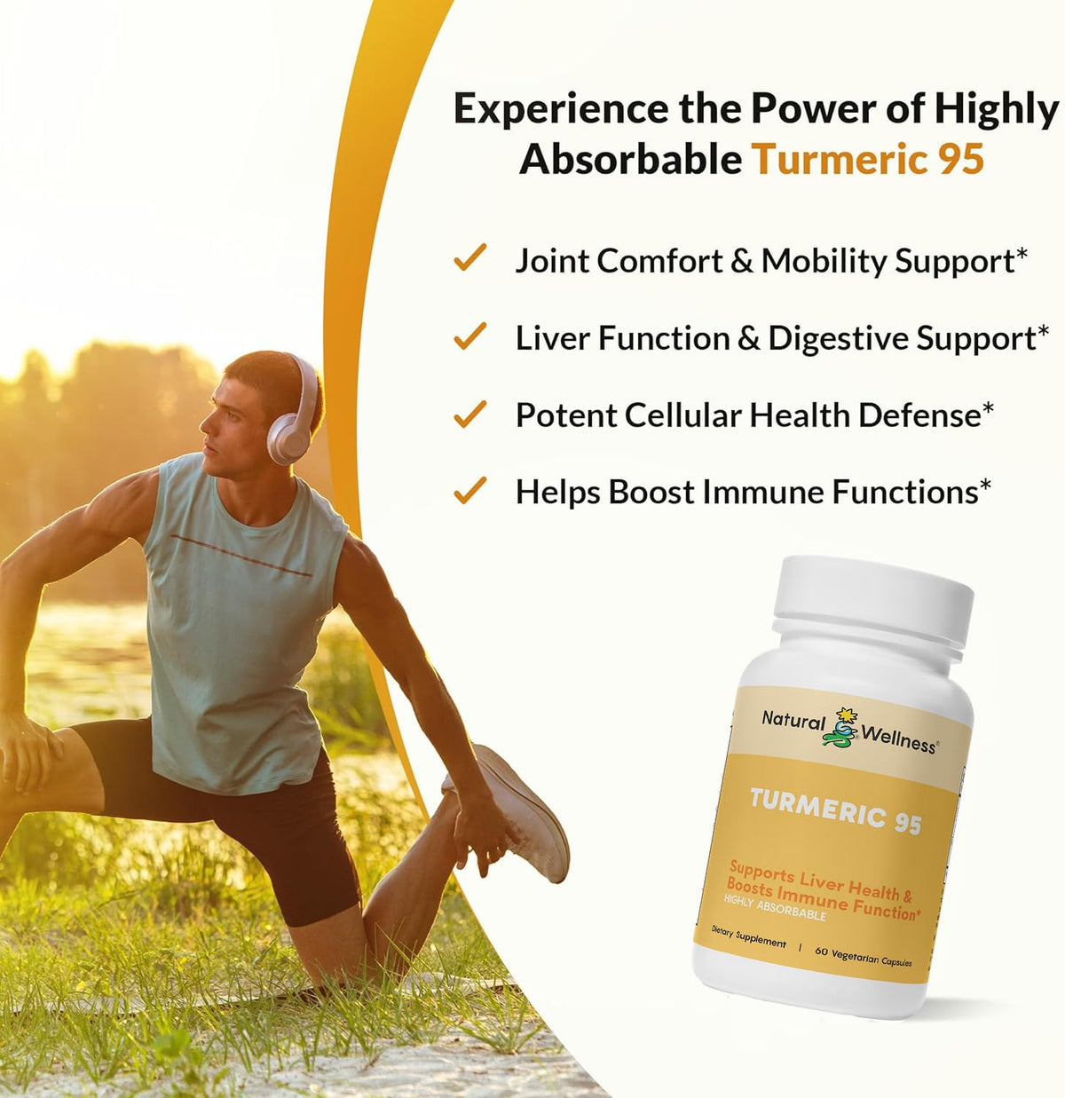 Natural Wellness Turmeric 95 with BioPerine Joint Support - 60 Capsules - image 3