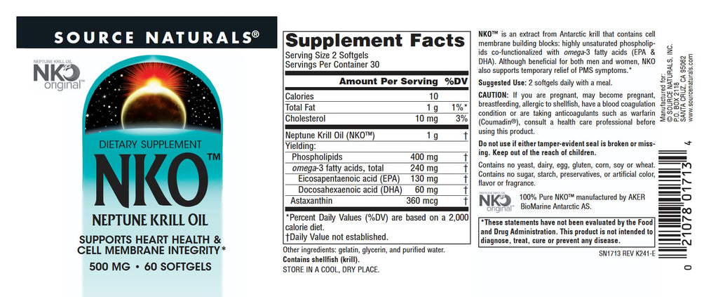 Source Naturals NKO Neptune Krill Oil 500mg Supports Heart Health
