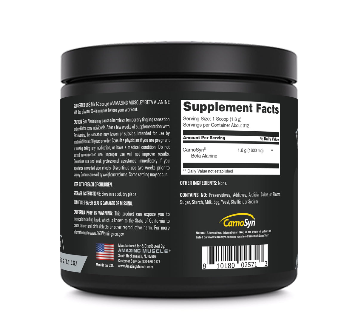 Amazing Muscle Beta-Alanine Powder - 500 G (312 Servings) - image 2