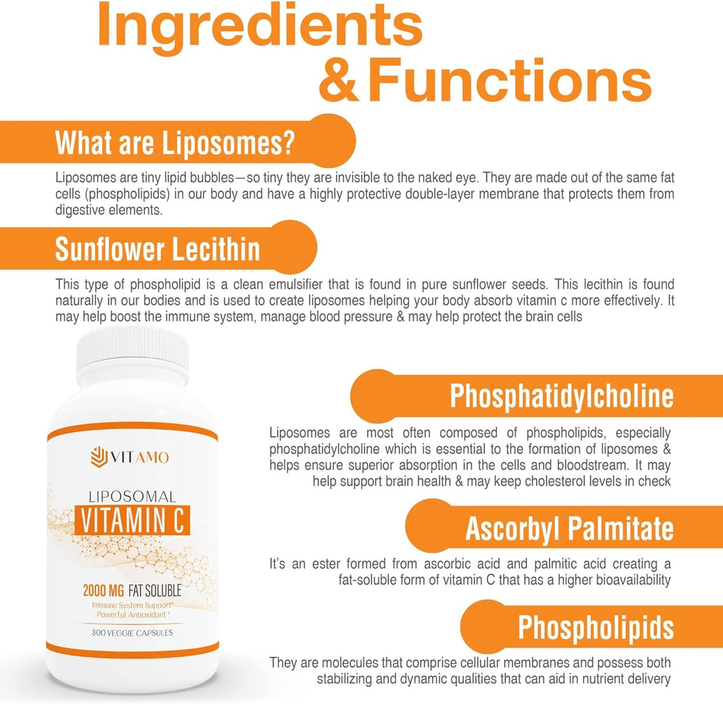Vitamo Liposomal Vitamin C 2000mg Immune Support - 300 Capsules - image 5