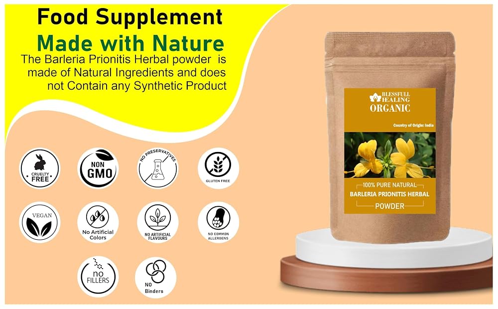 Blessfull Healing Organic Barleria Prionitis Herbal Powder 100% Pure