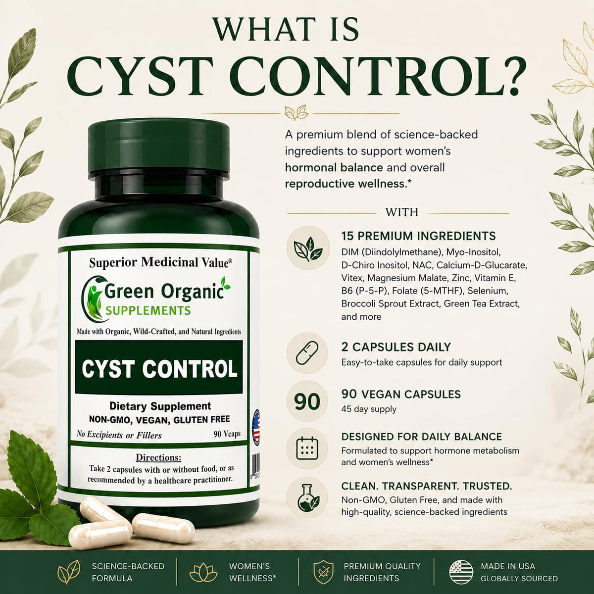 Green Organic Supplements Cyst, Breast Cyst, 90 Vegetarian Capsules, High