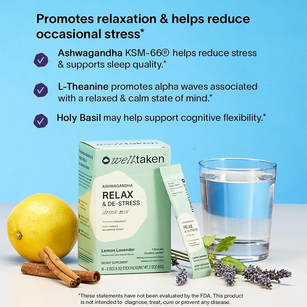 WellTaken Ashwagandha Relax & De-Stress Powder Lemon Lavender - 14 Servings - image 2