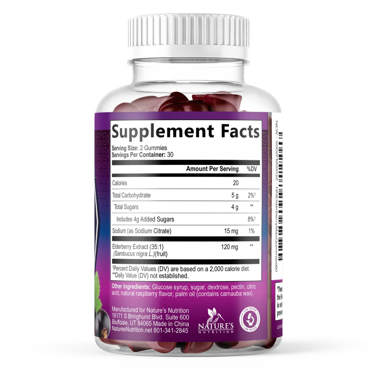 Nature's Nutrition Elderberry Gummies 120mg - 3X Strength Black