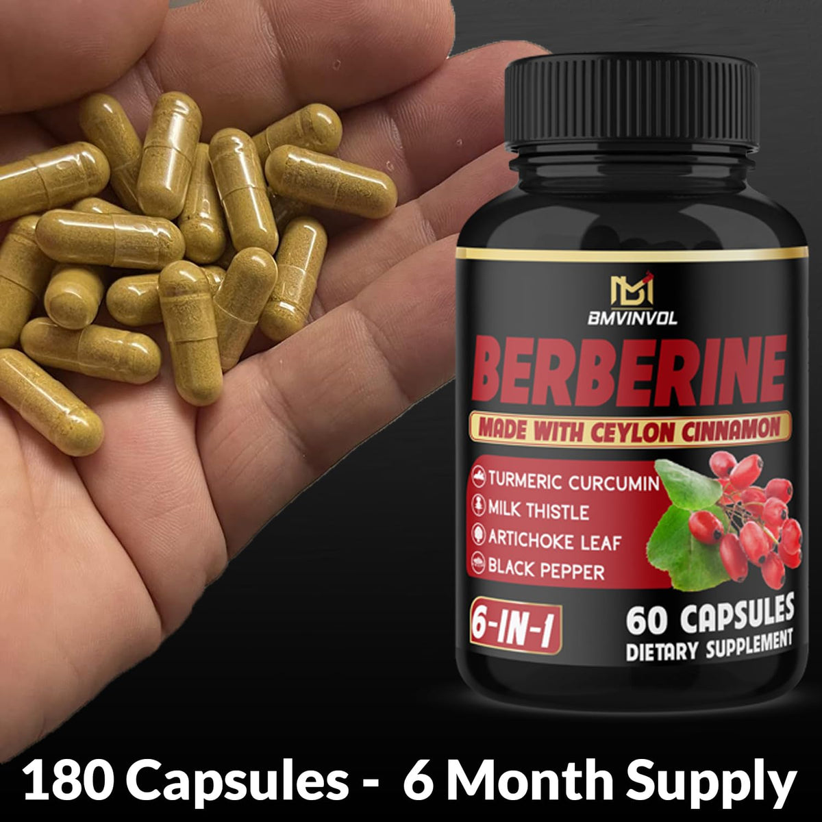 BMVINVOL Berberine Supplement with Turmeric & Milk Thistle - 180 Capsules - image 3