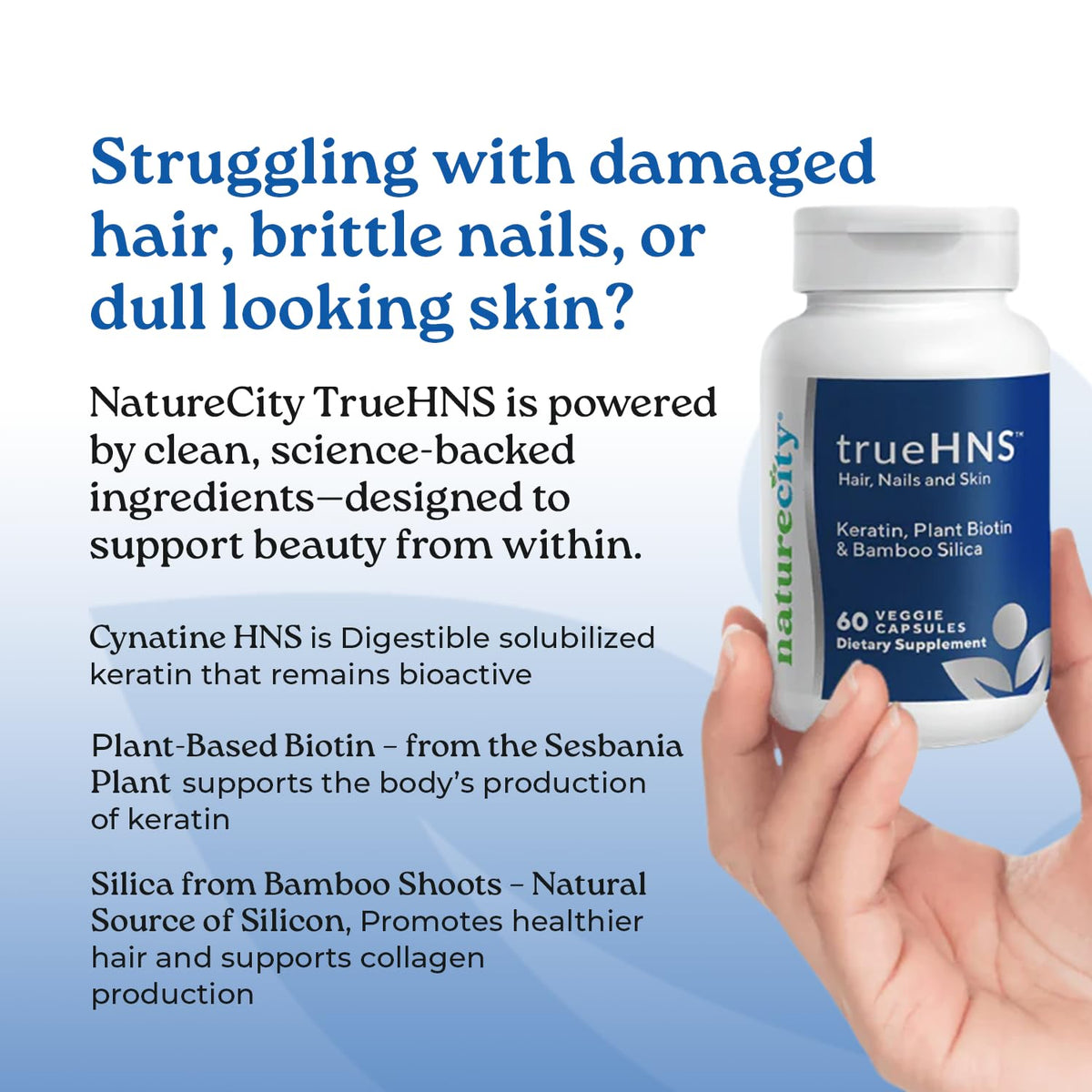 NatureCity True-HNS Hair & Nails Supplement Plant Based Biotin - 120 Capsules - image 5