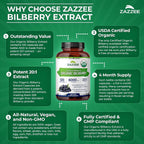 Zazzee USDA Organic Bilberry 20:1 Extract - 120 Capsules - image 8