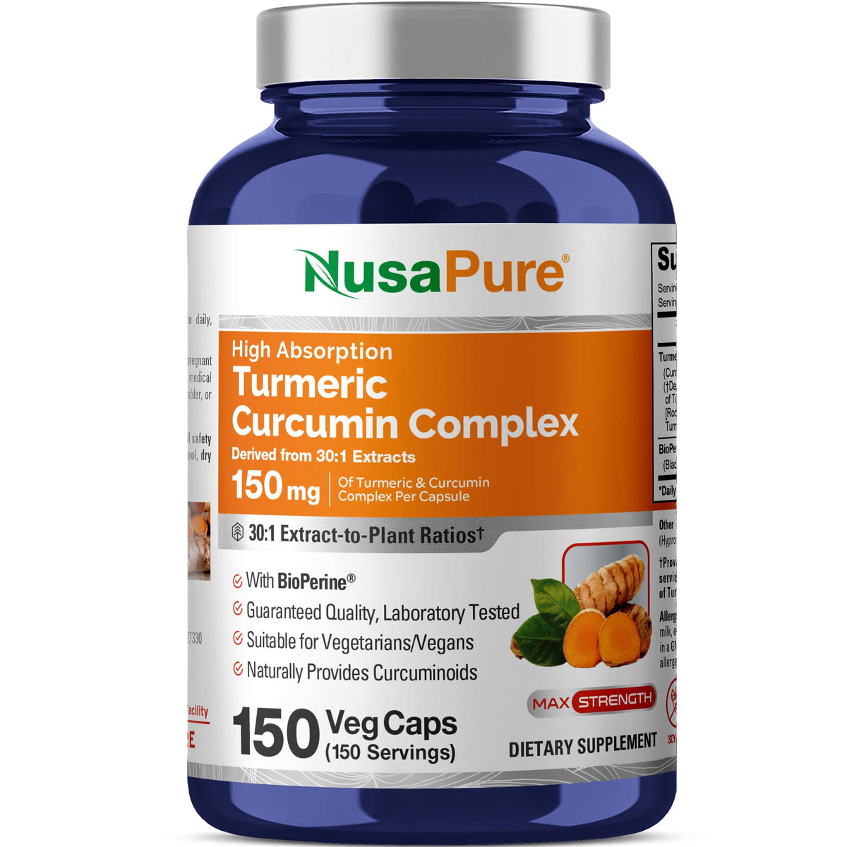 NusaPure Turmeric Curcumin Complex 150 mg - 150 Vegetarian Capsules