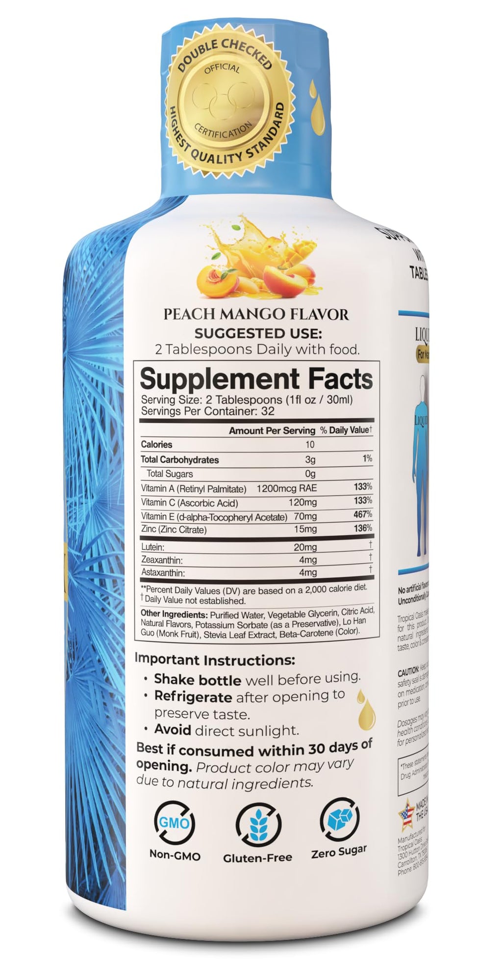 Tropical Oasis Liquid 20-20 Vision Support Eye Vitamin - 32 Fl Oz - image 2
