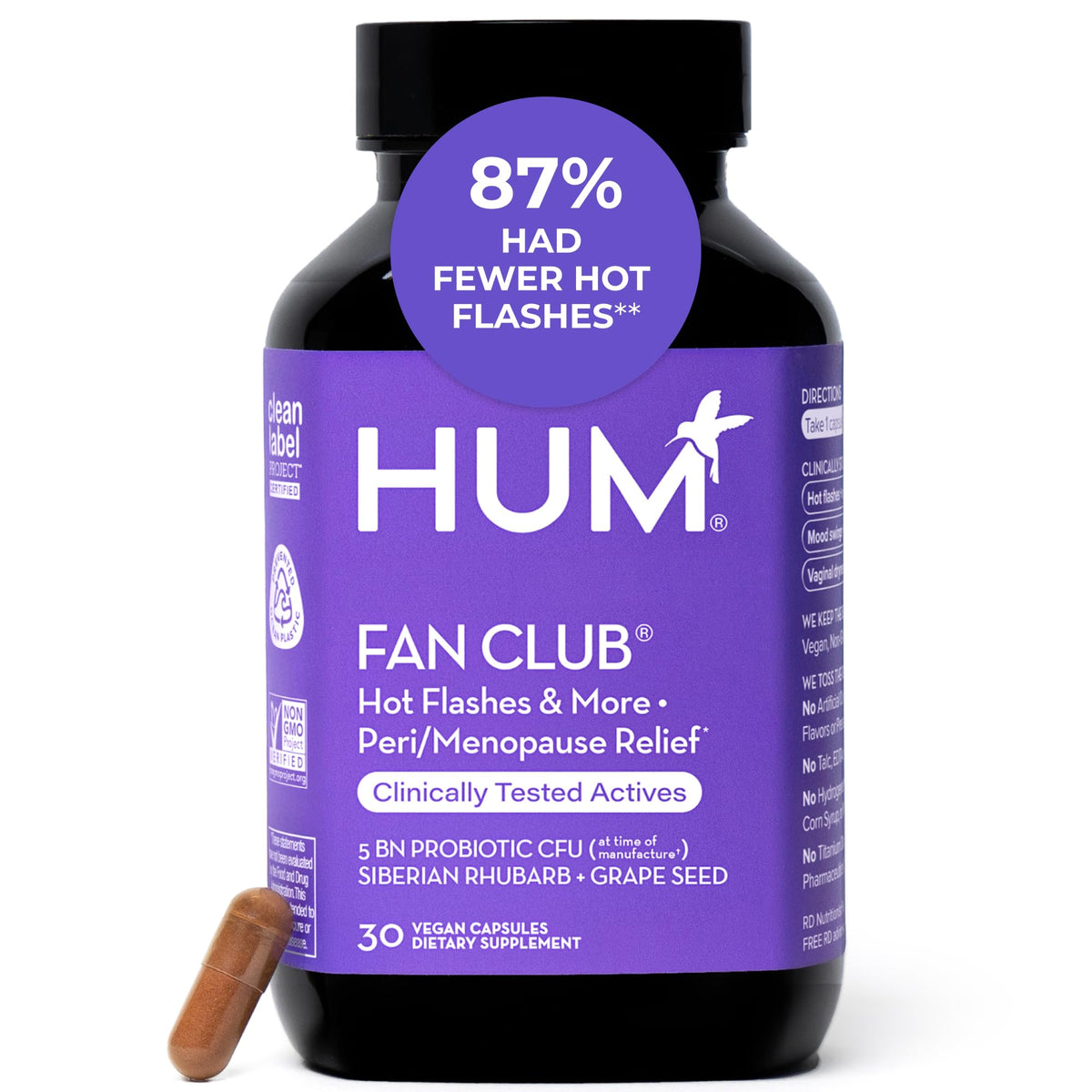 HUM Fan Club Menopause Supplement Grape Seed & Siberian Rhubarb - 30 Capsules