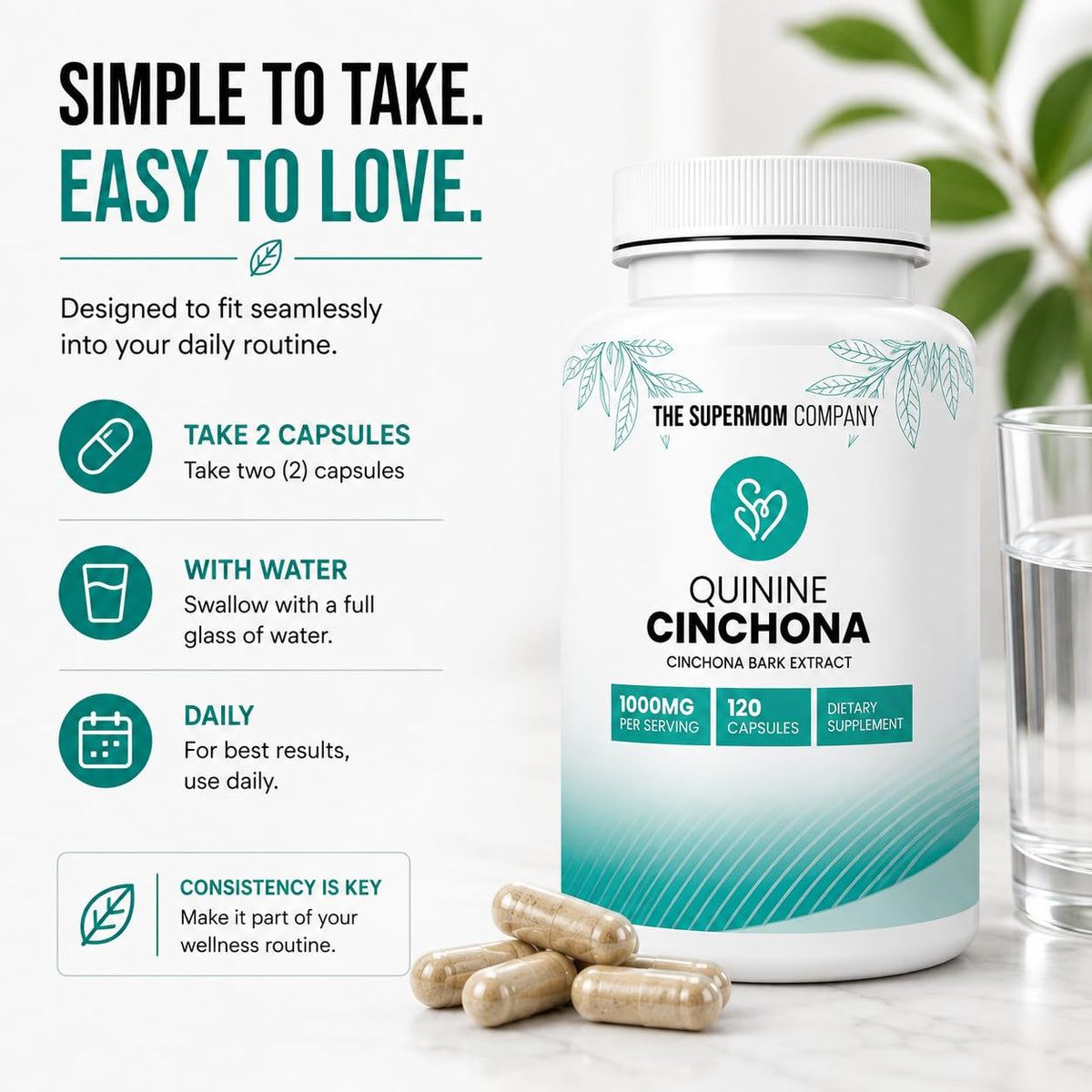 The Supermom Company Quinine Cinchona Bark Extract 1000 mg - 120 Capsules - image 4