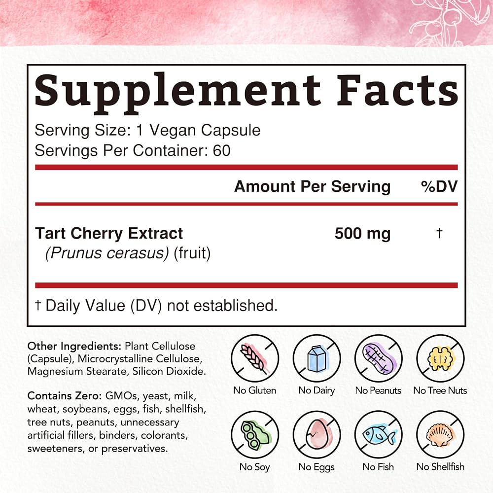 Bonawell Tart Cherry Extract 500mg Capsules - 60 Capsules - image 2