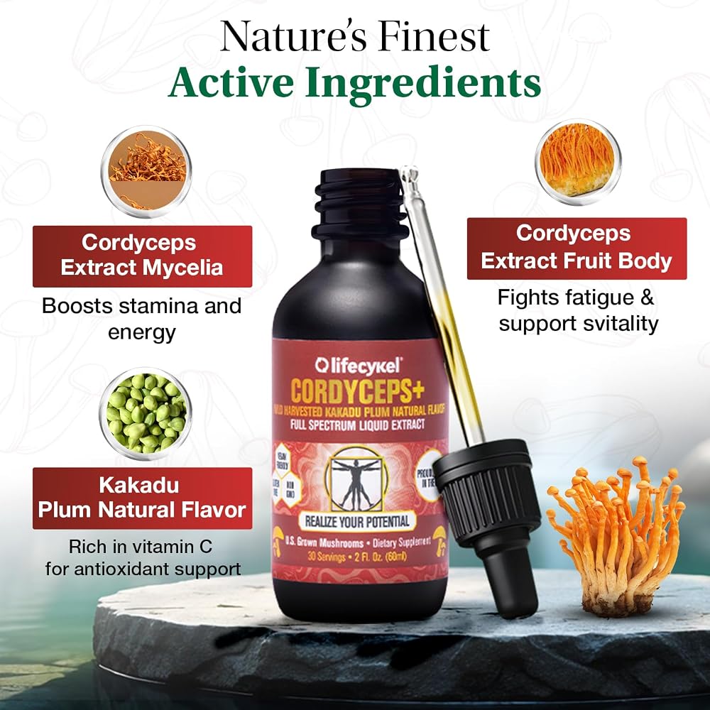 Life Cykel Cordyceps + Lion's Mane Extract Liquid Drops - 2 Fl Oz - image 3